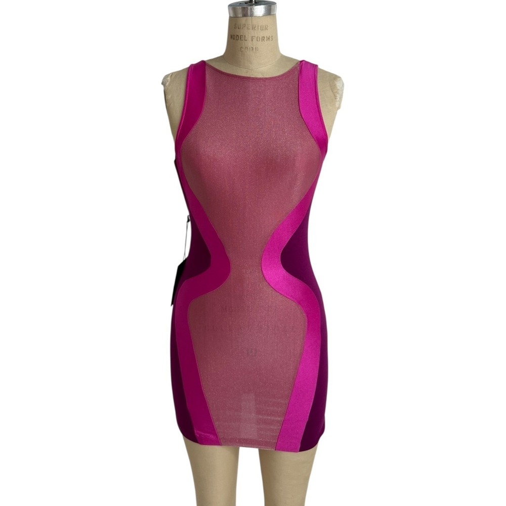 Brian Lichtenberg Mini Dress Pink Purple Bodycon Sleeveless Party Stretchy NEW